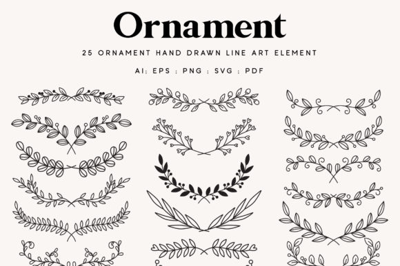 Download 25 Leaf Ornament Wedding Lineart Element - Premium Resources